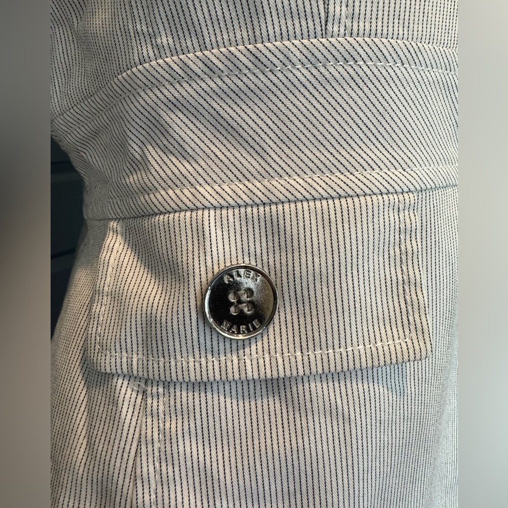 White Pinstripe Blazer Tailored Waist Career Jacket Petite 4P Alex Marie - Picture 7 of 10